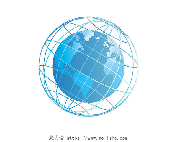 蓝色手绘科技感科技地球互联网科技线圈矢量元素PNG素材科技元素